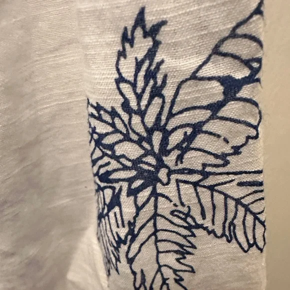 Blue Island White Button-Down with Navy Palm Design 100% Cotton Lightweight Lrg - Picture 6 of 7